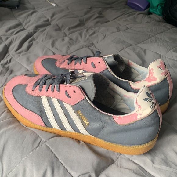 Adidas original Sambas sneakers grey pink triple stripe Sz 10.5 limited edition - Picture 13 of 14
